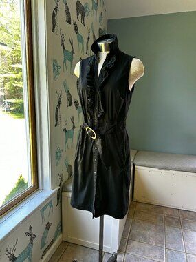 River Woods Black Belted Shirtdress Size EU 38 (US ~8) Sleeveless Ruffle Pockets
